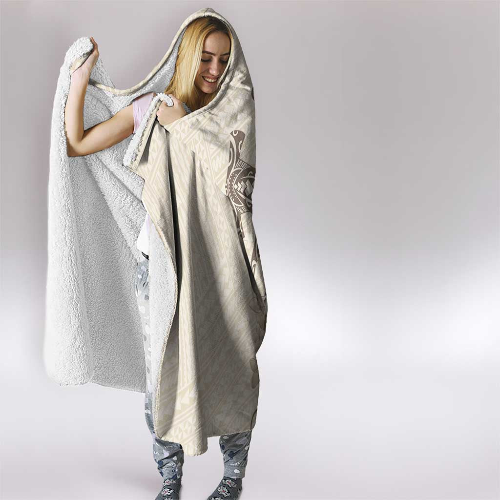 Beige Hawaii Hooded Blanket Hammerhead Shark Tattoo Curve Polynesian - Polynesian Pride
