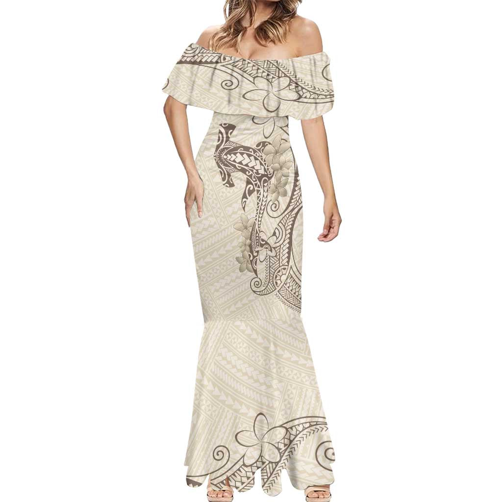 Beige Hawaii Mermaid Dress Hammerhead Shark Tattoo Curve Polynesian LT14 - Polynesian Pride