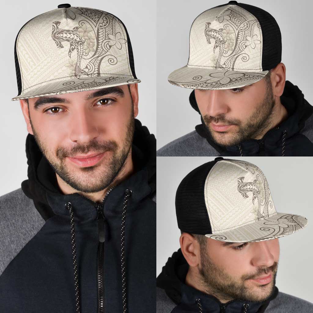 Beige Hawaii Mesh Trucker Cap Hammerhead Shark Tattoo Curve Polynesian - Polynesian Pride