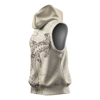 Beige Hawaii Sleeveless Hoodie Hammerhead Shark Tattoo Curve Polynesian - Polynesian Pride