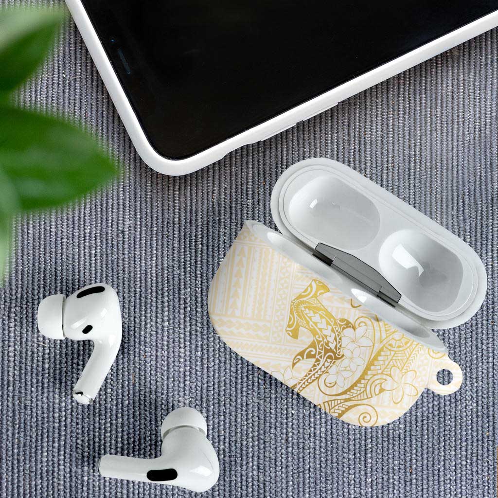 Gold and White Hawaii AirPods Case Hammerhead Shark Tattoo Curve Polynesian - Polynesian Pride