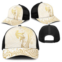 Gold and White Hawaii Baseball Net Cap Hammerhead Shark Tattoo Curve Polynesian - Polynesian Pride