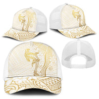 Gold and White Hawaii Baseball Net Cap Hammerhead Shark Tattoo Curve Polynesian - Polynesian Pride