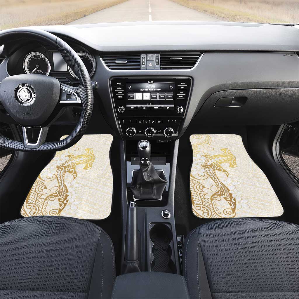Gold and White Hawaii Car Mats Hammerhead Shark Tattoo Curve Polynesian - Polynesian Pride