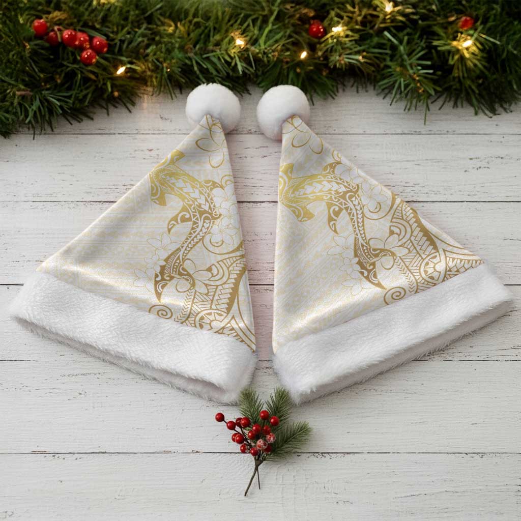 Gold and White Hawaii Christmas Santa Hat Hammerhead Shark Tattoo Curve Polynesian - Polynesian Pride