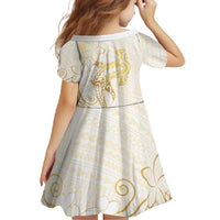 Gold and White Hawaii Family Matching Long Sleeve Bodycon Dress and Hawaiian Shirt Hammerhead Shark Tattoo Curve Polynesian LT14 - Polynesian Pride