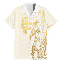 Gold and White Hawaii Family Matching Mermaid Dress and Hawaiian Shirt Hammerhead Shark Tattoo Curve Polynesian LT14 Dad's Shirt - Short Sleeve White - Polynesian Pride