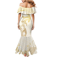 Gold and White Hawaii Family Matching Mermaid Dress and Hawaiian Shirt Hammerhead Shark Tattoo Curve Polynesian LT14 - Polynesian Pride