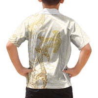 Gold and White Hawaii Family Matching Off The Shoulder Long Sleeve Dress and Hawaiian Shirt Hammerhead Shark Tattoo Curve Polynesian LT14 - Polynesian Pride