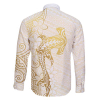 Gold and White Hawaii Family Matching Puletasi and Hawaiian Shirt Hammerhead Shark Tattoo Curve Polynesian LT14 - Polynesian Pride