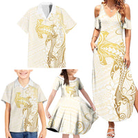 Gold and White Hawaii Family Matching Summer Maxi Dress and Hawaiian Shirt Hammerhead Shark Tattoo Curve Polynesian LT14 - Polynesian Pride