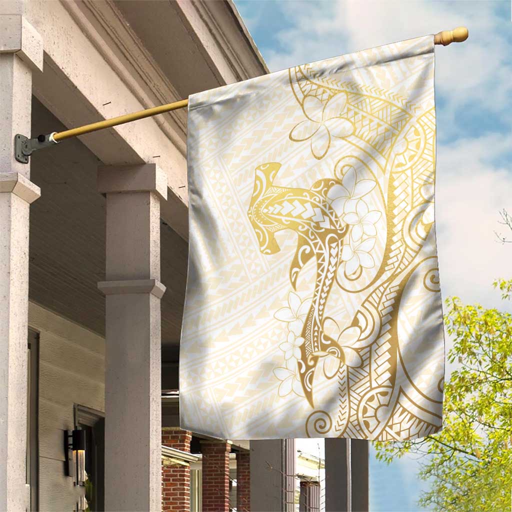 Gold and White Hawaii Garden Flag Hammerhead Shark Tattoo Curve Polynesian - Polynesian Pride