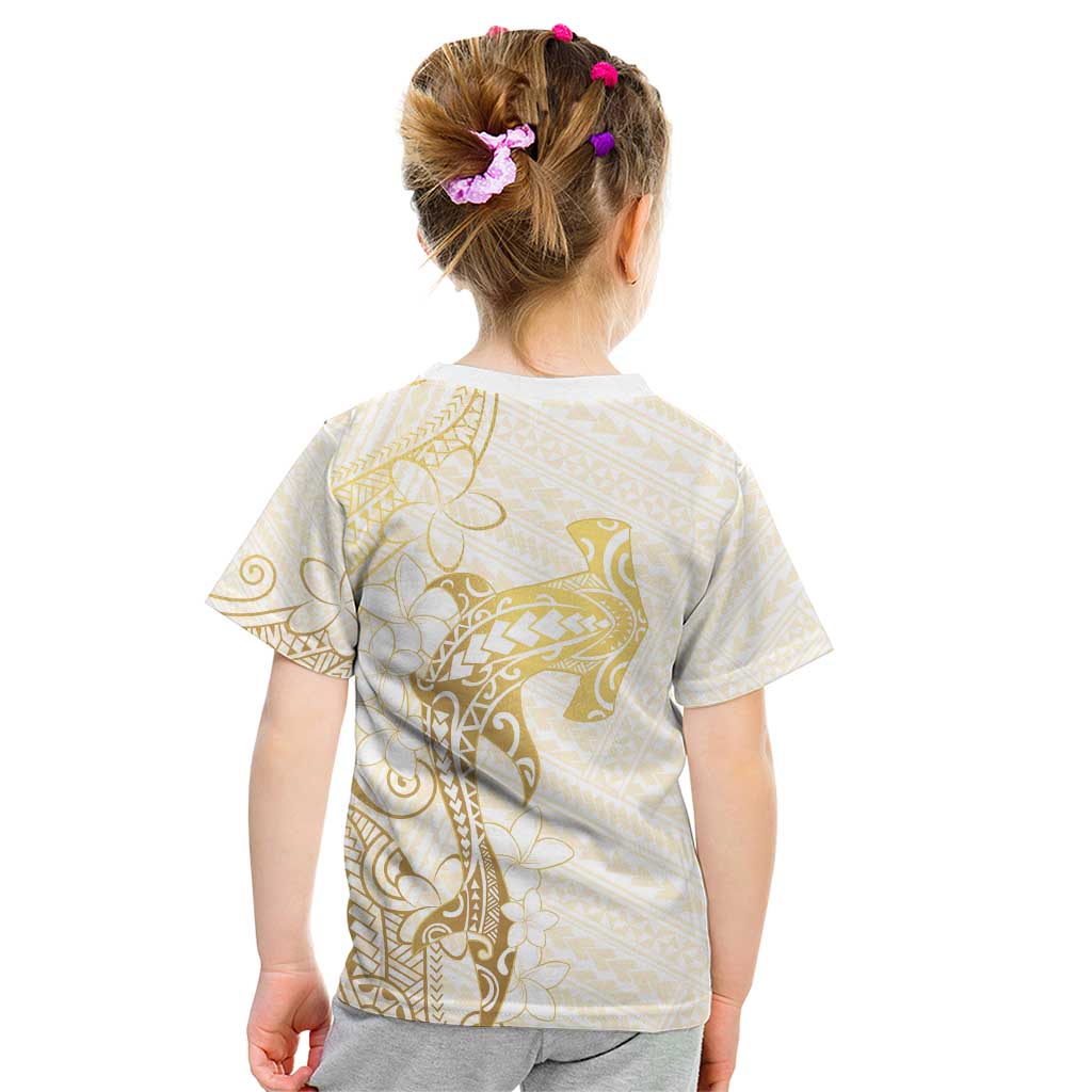 Gold and White Hawaii Kid T Shirt Hammerhead Shark Tattoo Curve Polynesian LT14 - Polynesian Pride