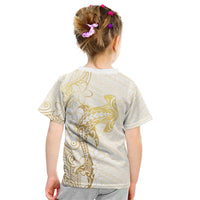 Gold and White Hawaii Kid T Shirt Hammerhead Shark Tattoo Curve Polynesian LT14 - Polynesian Pride