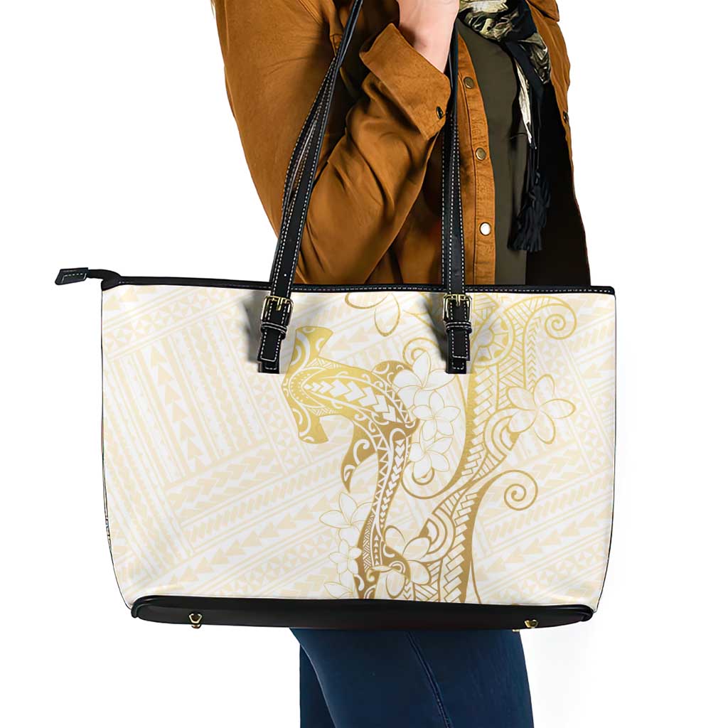 Gold and White Hawaii Leather Tote Bag Hammerhead Shark Tattoo Curve Polynesian LT14 - Polynesian Pride