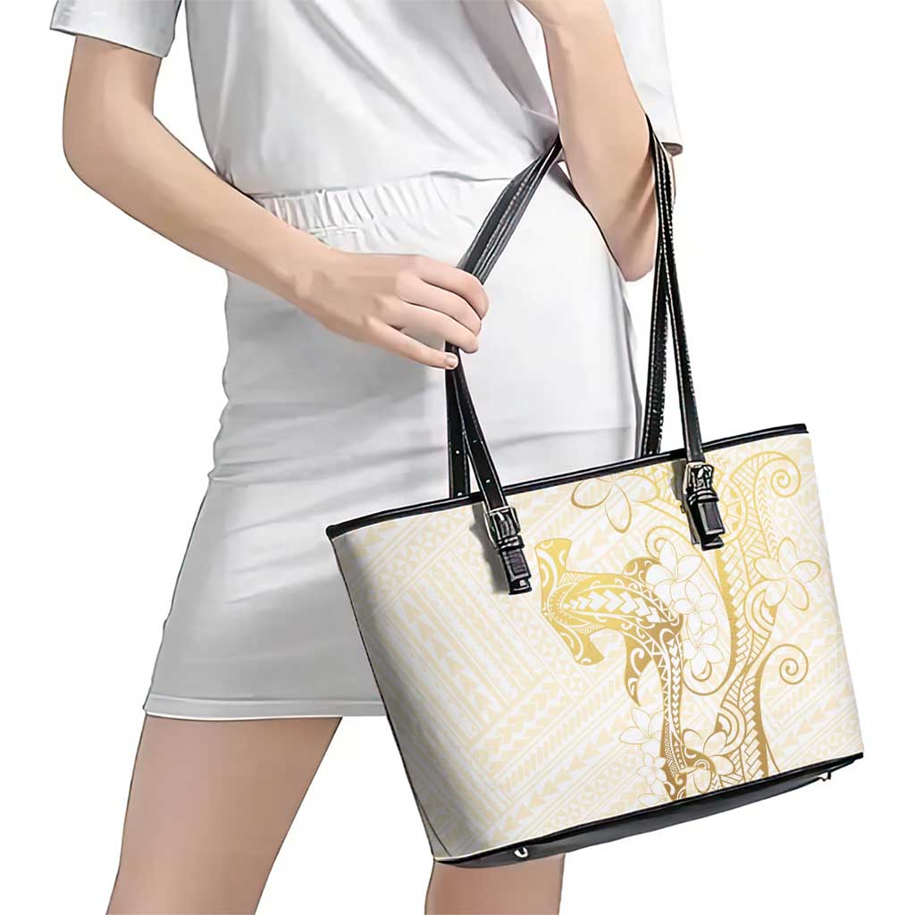 Gold and White Hawaii Leather Tote Bag Hammerhead Shark Tattoo Curve Polynesian LT14 - Polynesian Pride