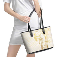 Gold and White Hawaii Leather Tote Bag Hammerhead Shark Tattoo Curve Polynesian LT14 - Polynesian Pride