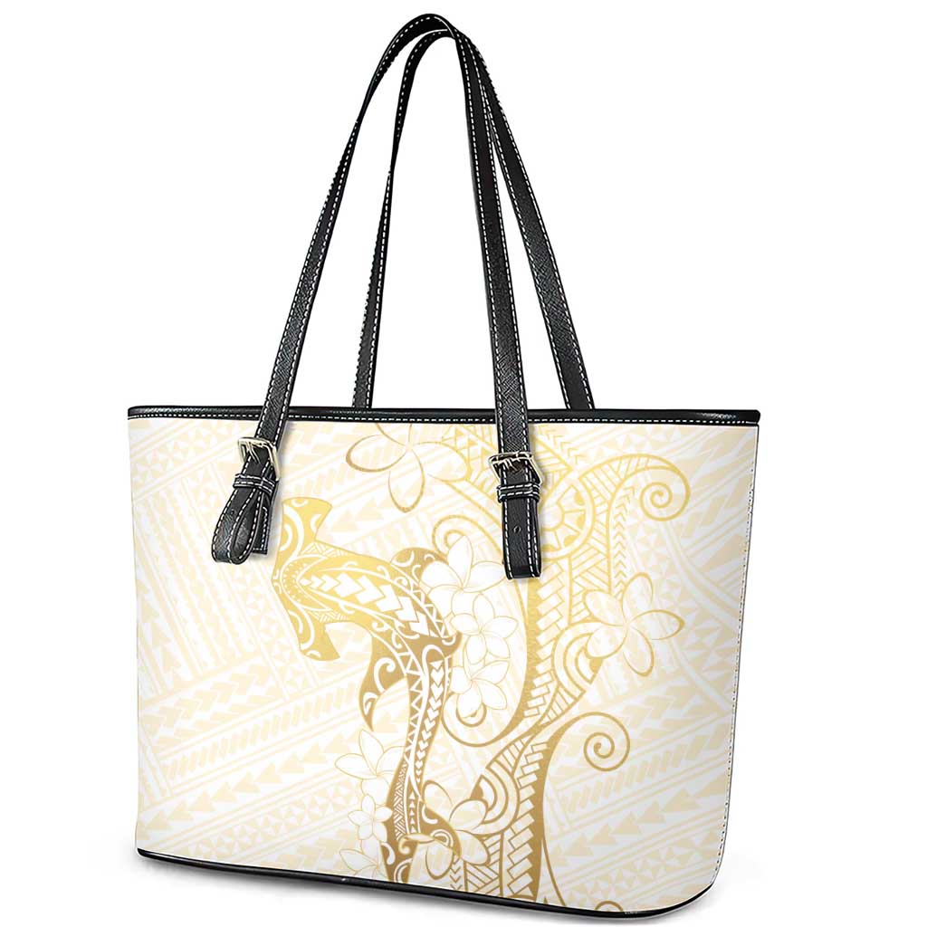Gold and White Hawaii Leather Tote Bag Hammerhead Shark Tattoo Curve Polynesian LT14 - Polynesian Pride