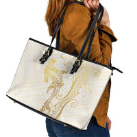 Gold and White Hawaii Leather Tote Bag Hammerhead Shark Tattoo Curve Polynesian LT14 - Polynesian Pride