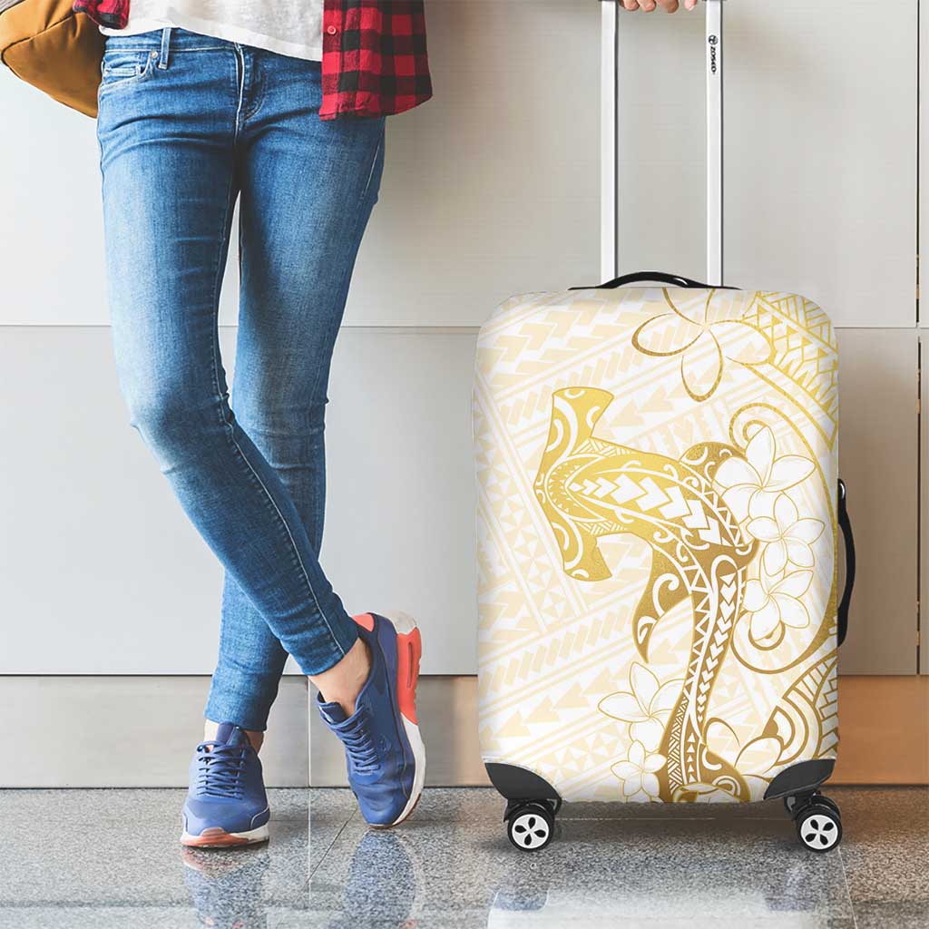 Gold and White Hawaii Luggage Cover Hammerhead Shark Tattoo Curve Polynesian LT14 - Polynesian Pride