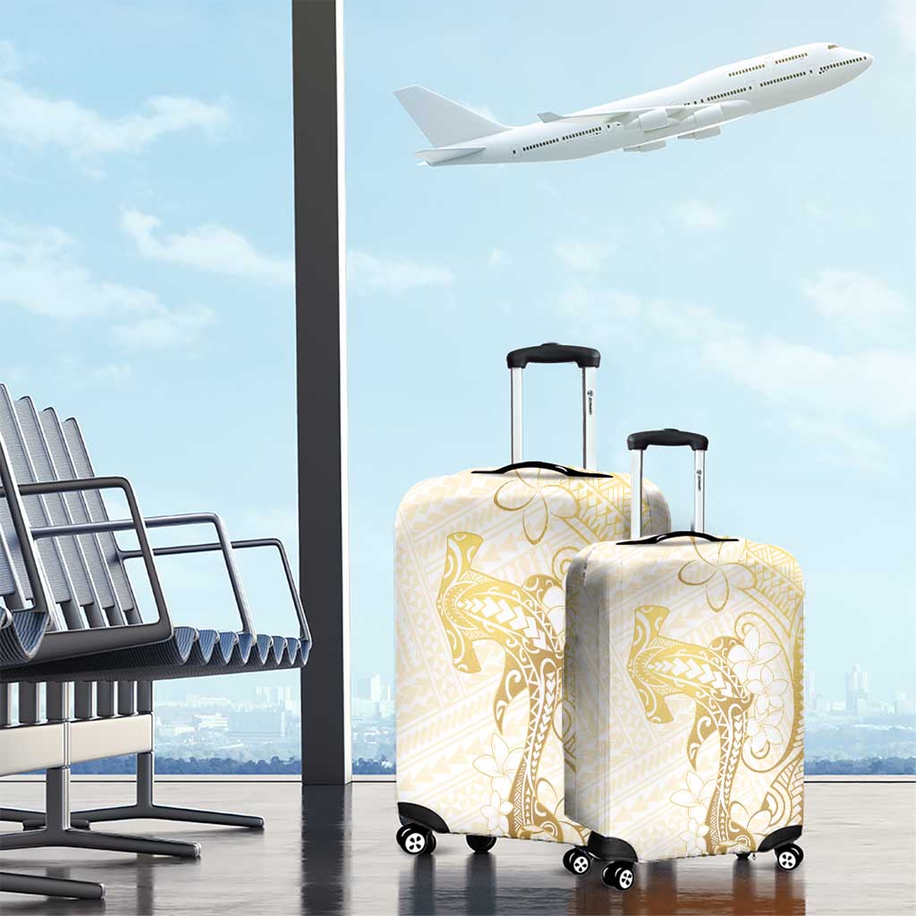 Gold and White Hawaii Luggage Cover Hammerhead Shark Tattoo Curve Polynesian LT14 - Polynesian Pride