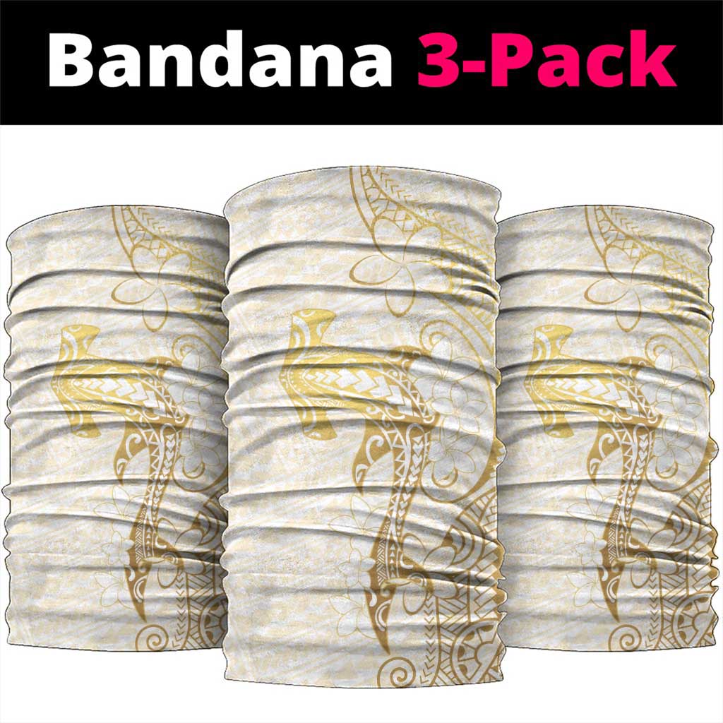 Gold and White Hawaii Neck Gaiter Hammerhead Shark Tattoo Curve Polynesian - Polynesian Pride