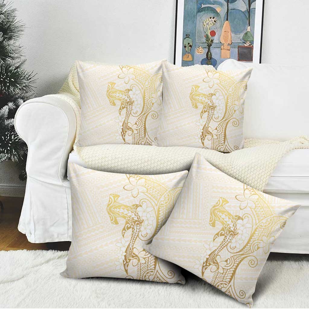 Gold and White Hawaii Pillow Cover Hammerhead Shark Tattoo Curve Polynesian - Polynesian Pride