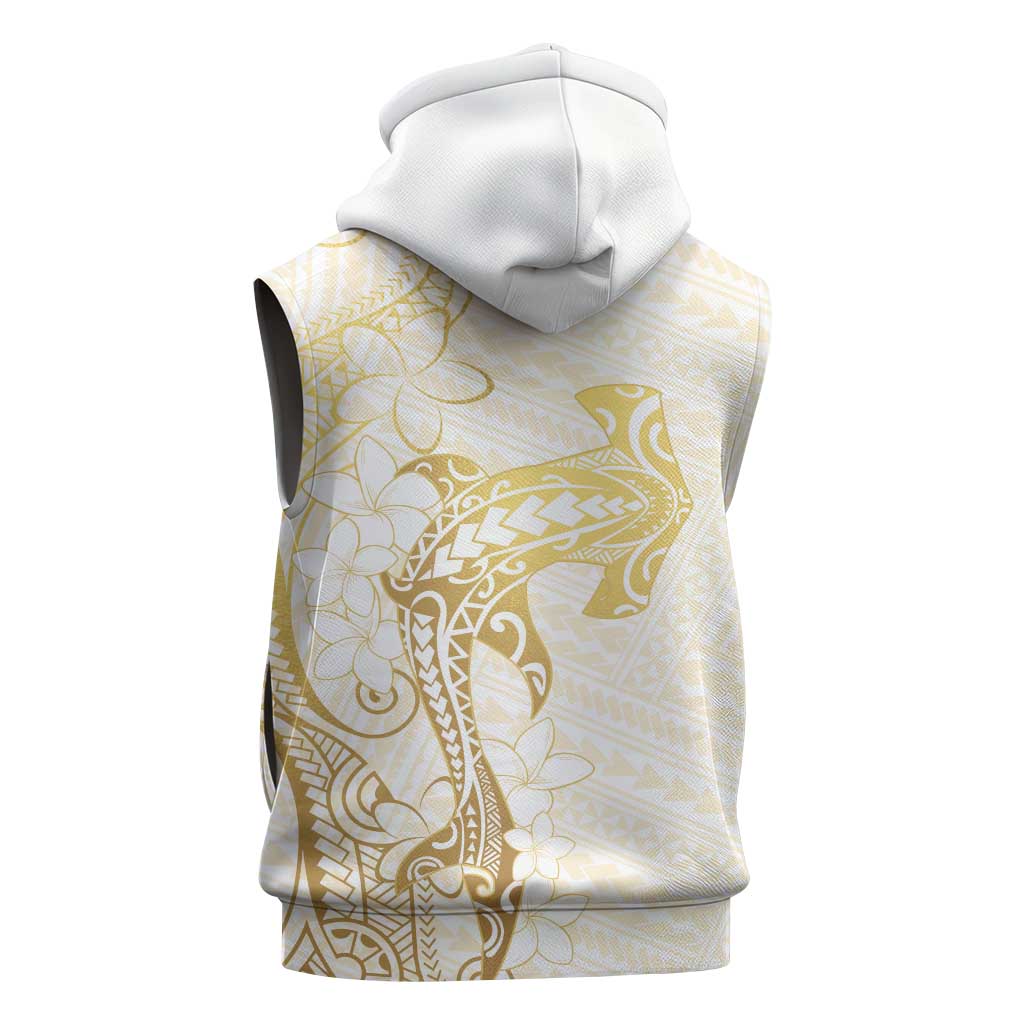 Gold and White Hawaii Sleeveless Zip Hoodie Hammerhead Shark Tattoo Curve Polynesian LT14 - Polynesian Pride