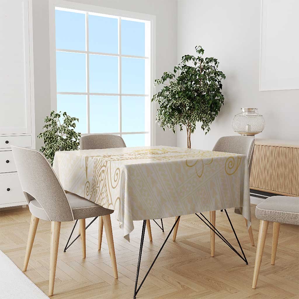 Gold and White Hawaii Tablecloth Hammerhead Shark Tattoo Curve Polynesian - Polynesian Pride