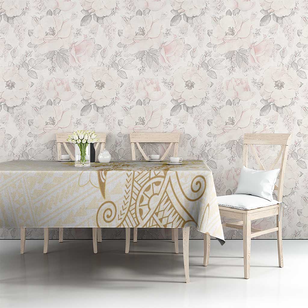 Gold and White Hawaii Tablecloth Hammerhead Shark Tattoo Curve Polynesian - Polynesian Pride