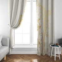 Gold and White Hawaii Window Curtain Hammerhead Shark Tattoo Curve Polynesian - Polynesian Pride