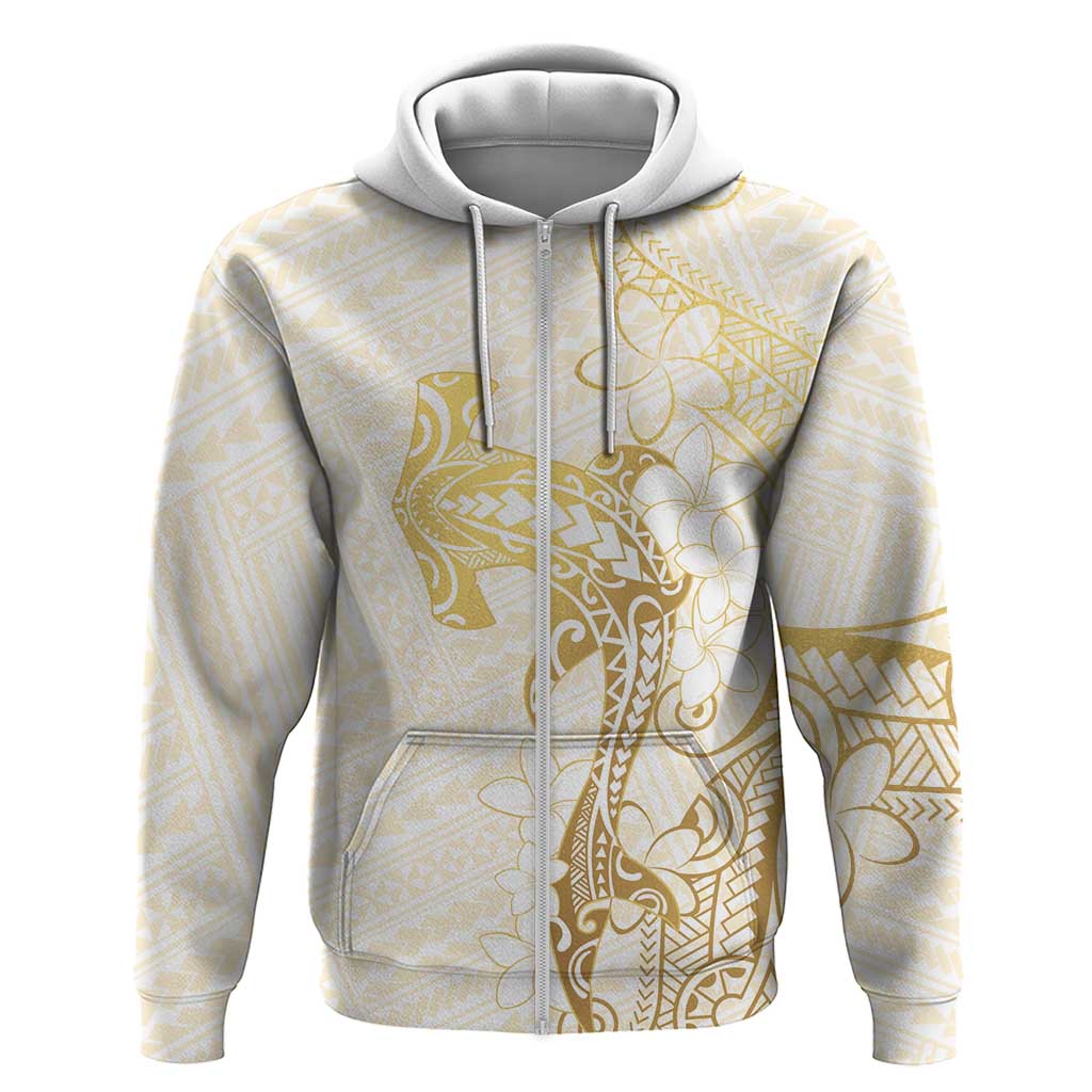 Gold and White Hawaii Zip Hoodie Hammerhead Shark Tattoo Curve Polynesian - Polynesian Pride