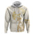 Gold and White Hawaii Zip Hoodie Hammerhead Shark Tattoo Curve Polynesian - Polynesian Pride