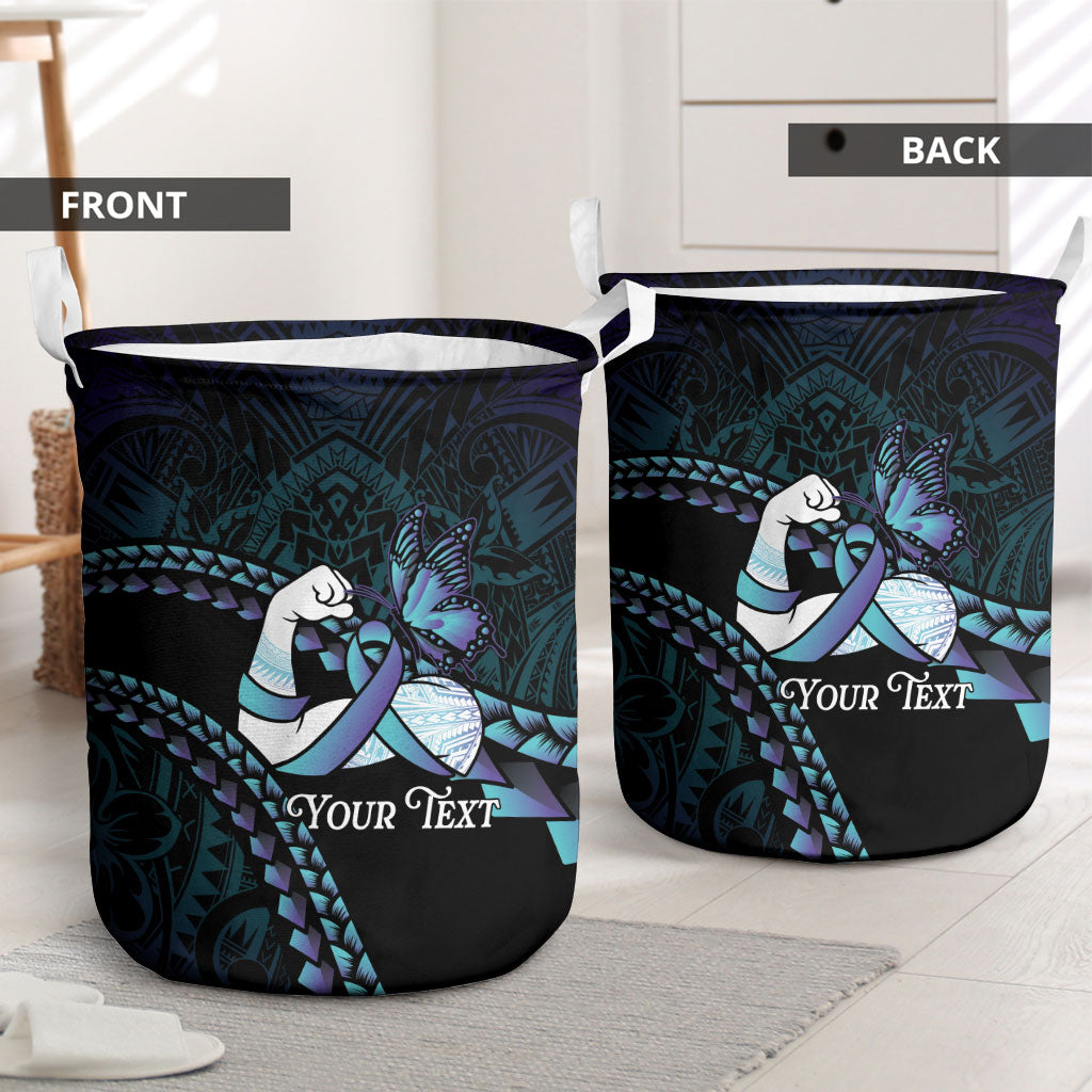 Personalised Polynesia Suicide Prevention Month Laundry Basket Brave Strong Butterfly Teal Purple Ribbon LT14 - Polynesian Pride