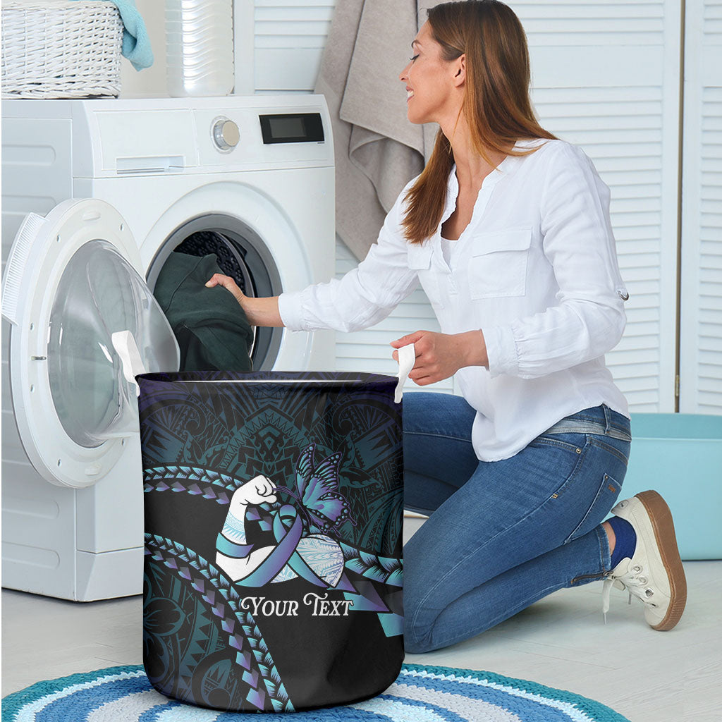 Personalised Polynesia Suicide Prevention Month Laundry Basket Brave Strong Butterfly Teal Purple Ribbon LT14 - Polynesian Pride