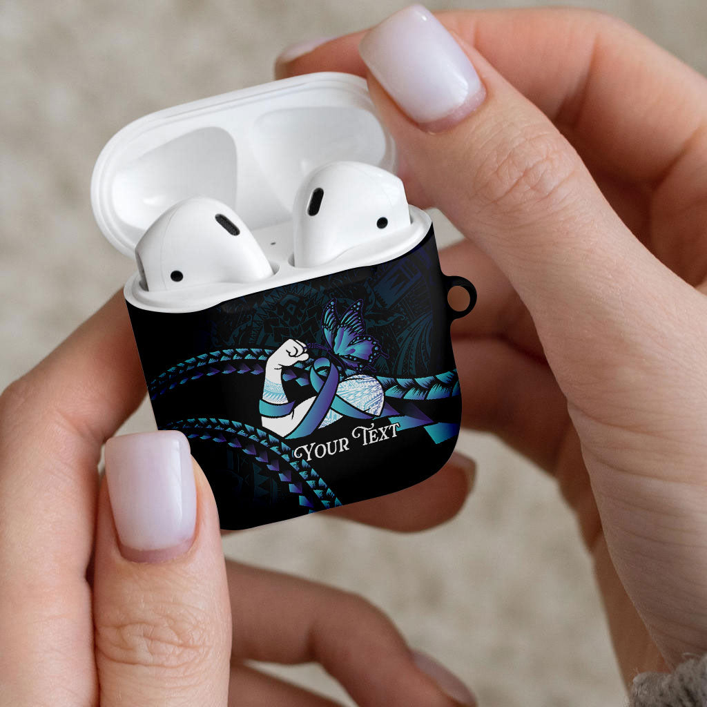 Personalised Polynesia Suicide Prevention Month AirPods Case Brave Strong Butterfly Teal Purple Ribbon LT14 - Polynesian Pride