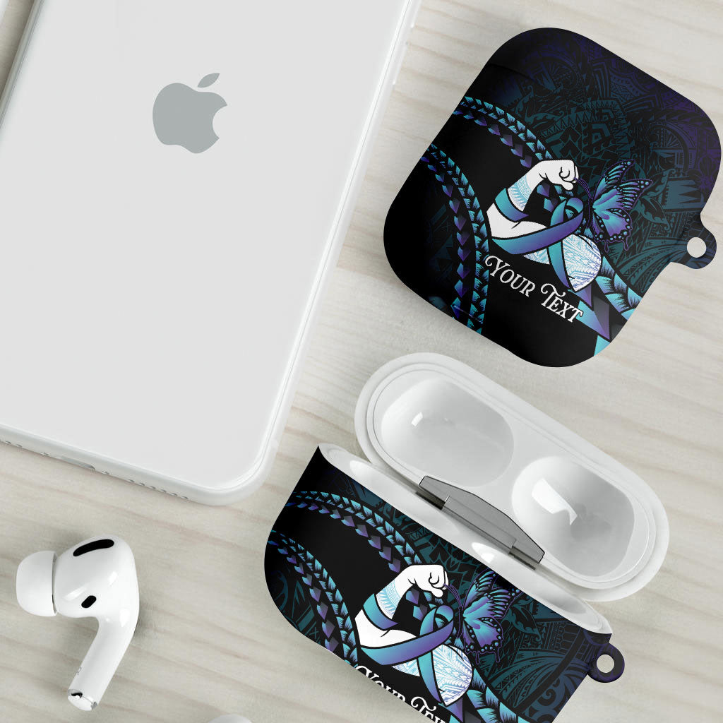 Personalised Polynesia Suicide Prevention Month AirPods Case Brave Strong Butterfly Teal Purple Ribbon LT14 - Polynesian Pride