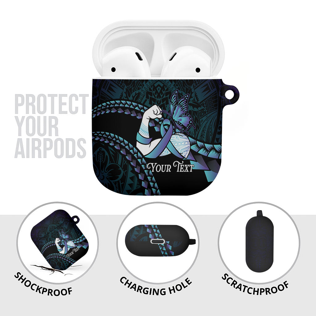 Personalised Polynesia Suicide Prevention Month AirPods Case Brave Strong Butterfly Teal Purple Ribbon LT14 - Polynesian Pride
