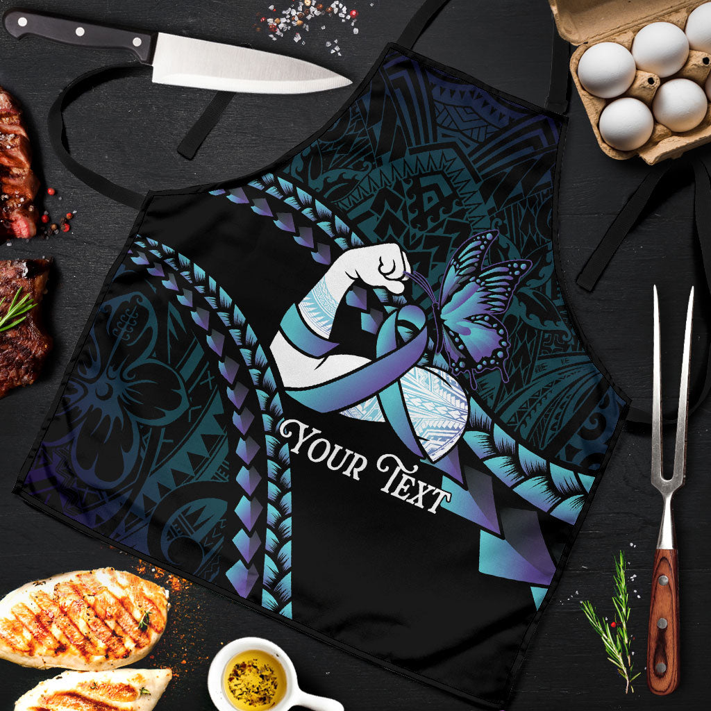 Personalised Polynesia Suicide Prevention Month Apron Brave Strong Butterfly Teal Purple Ribbon LT14 Purple - Polynesian Pride