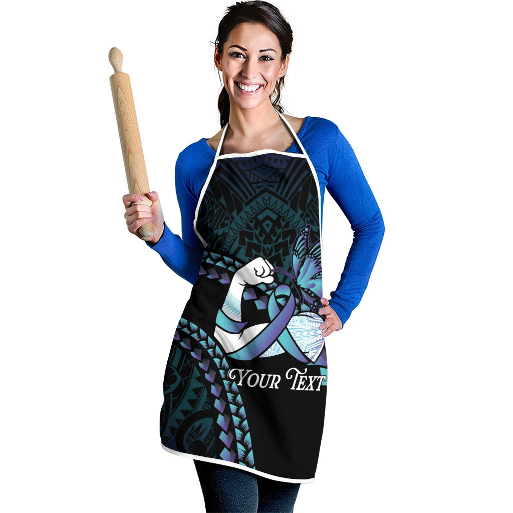 Personalised Polynesia Suicide Prevention Month Apron Brave Strong Butterfly Teal Purple Ribbon LT14 - Polynesian Pride