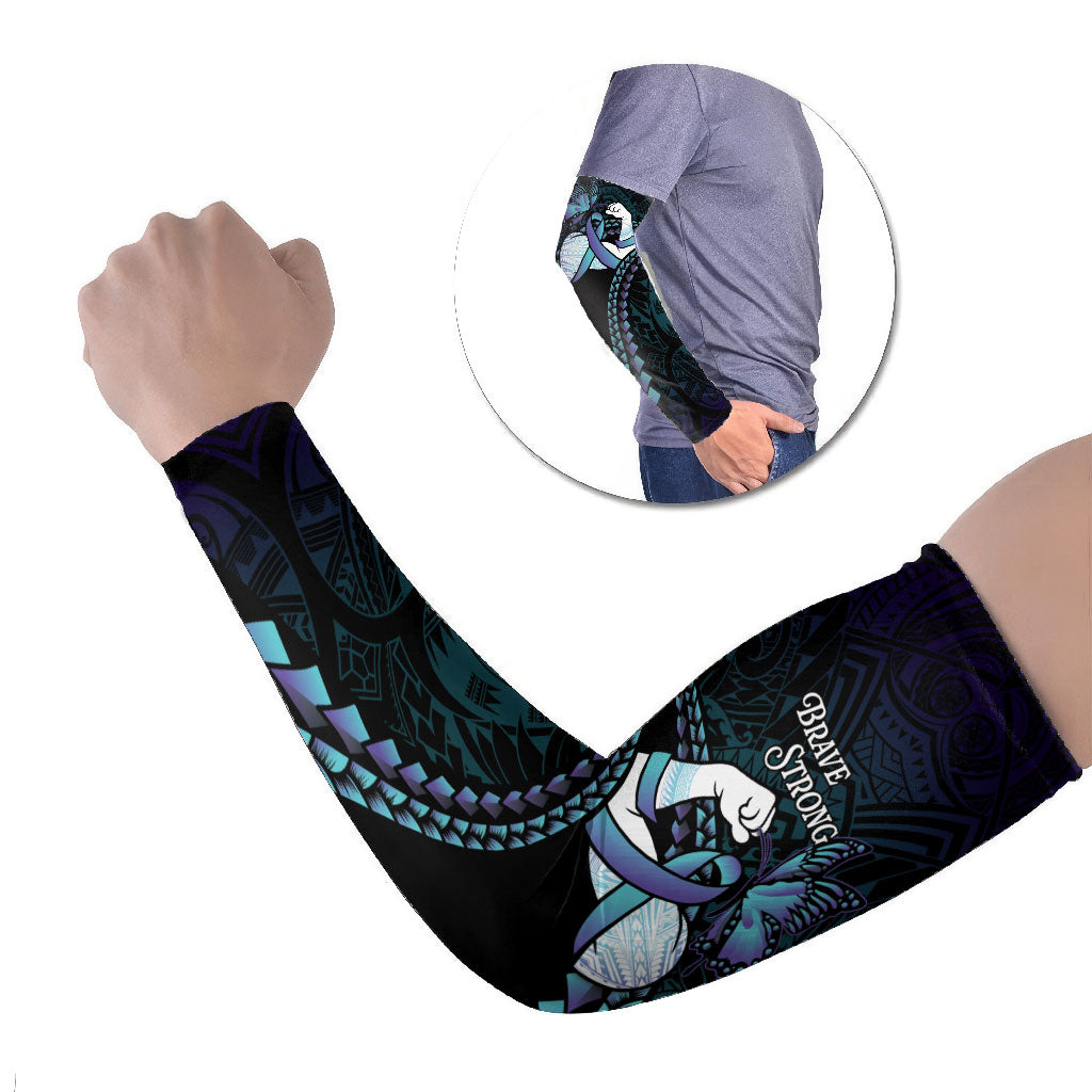 Personalised Polynesia Suicide Prevention Month Arm Sleeves Brave Strong Butterfly Teal Purple Ribbon LT14 Set of 2 Purple - Polynesian Pride