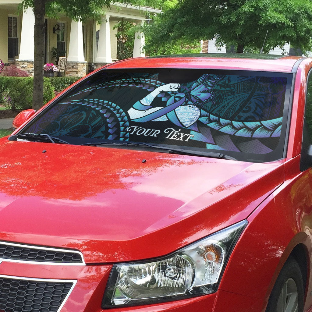 Personalised Polynesia Suicide Prevention Month Auto Sun Shade Brave Strong Butterfly Teal Purple Ribbon LT14 - Polynesian Pride