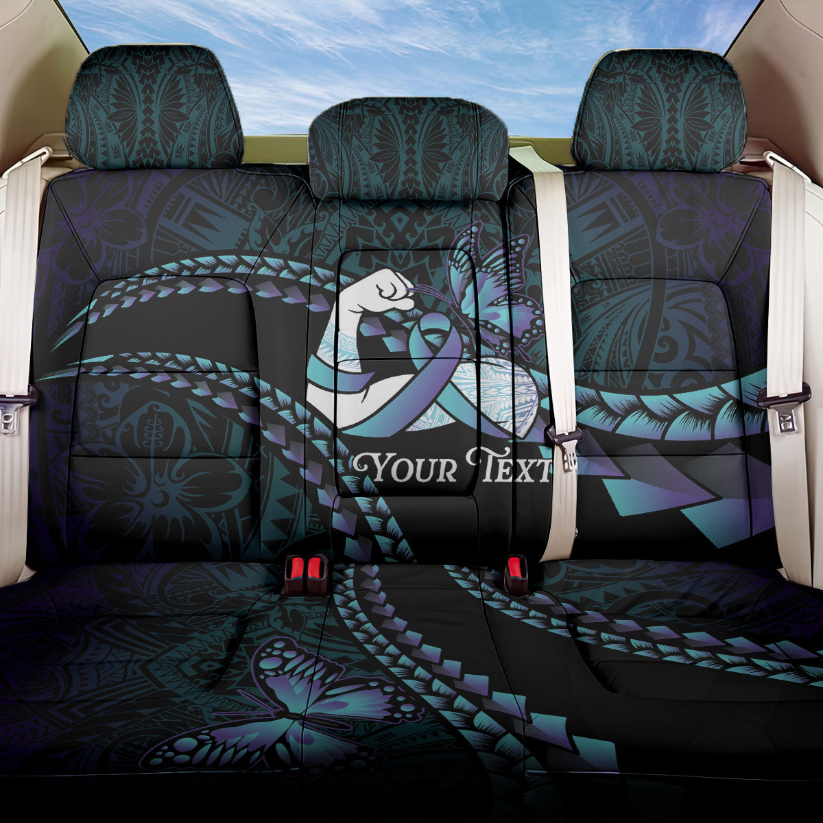 Personalised Polynesia Suicide Prevention Month Back Car Seat Cover Brave Strong Butterfly Teal Purple Ribbon LT14 One Size Purple - Polynesian Pride