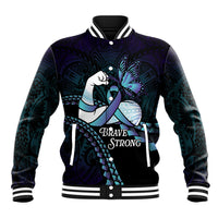 Personalised Polynesia Suicide Prevention Month Baseball Jacket Brave Strong Butterfly Teal Purple Ribbon LT14 Unisex Purple - Polynesian Pride