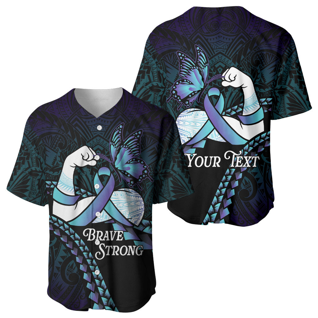 Personalised Polynesia Suicide Prevention Month Baseball Jersey Brave Strong Butterfly Teal Purple Ribbon LT14 - Polynesian Pride