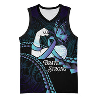 Personalised Polynesia Suicide Prevention Month Basketball Jersey Brave Strong Butterfly Teal Purple Ribbon LT14 Unisex Purple - Polynesian Pride