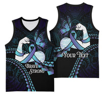 Personalised Polynesia Suicide Prevention Month Basketball Jersey Brave Strong Butterfly Teal Purple Ribbon LT14 - Polynesian Pride