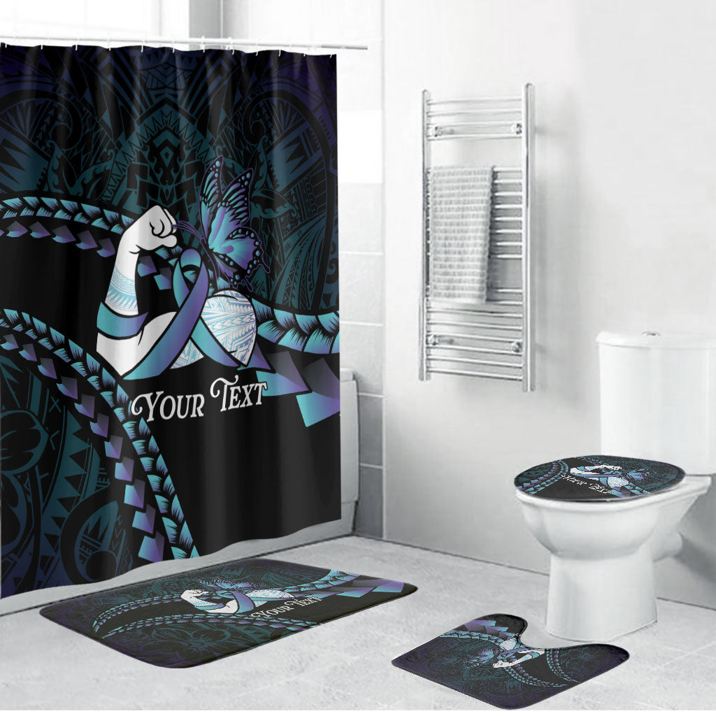 Personalised Polynesia Suicide Prevention Month Bathroom Set Brave Strong Butterfly Teal Purple Ribbon LT14 Bathroom Set (4 pcs) Purple - Polynesian Pride