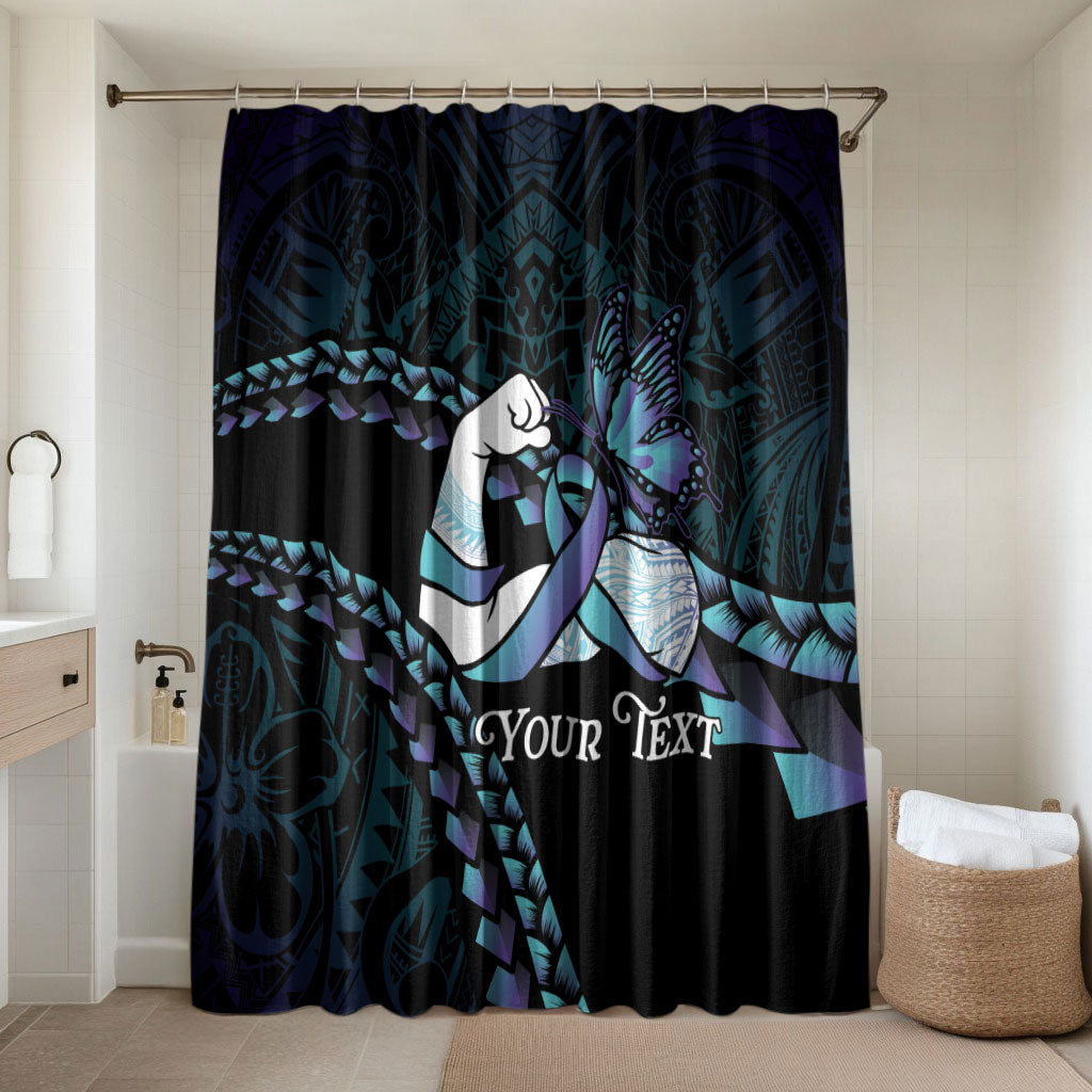 Personalised Polynesia Suicide Prevention Month Bathroom Set Brave Strong Butterfly Teal Purple Ribbon LT14 Shower Curtain Only Purple - Polynesian Pride