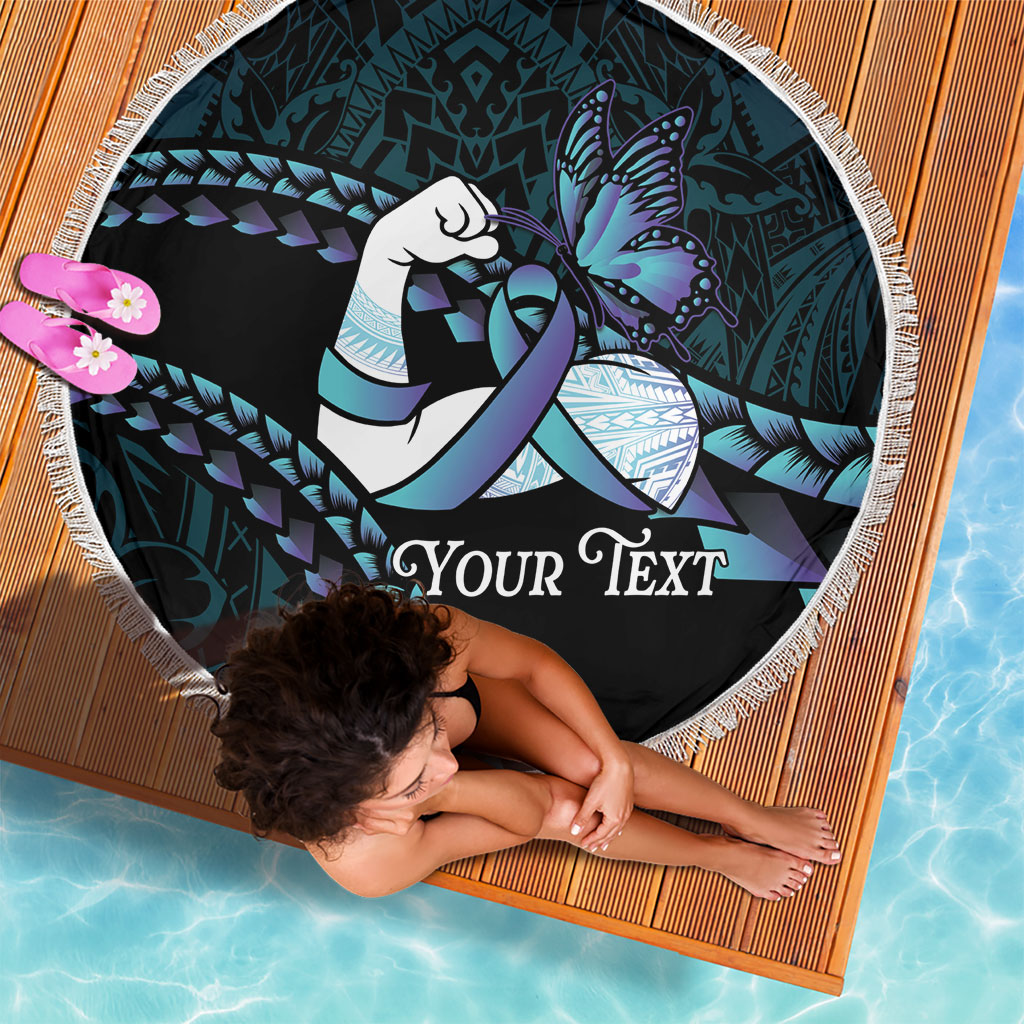 Personalised Polynesia Suicide Prevention Month Beach Blanket Brave Strong Butterfly Teal Purple Ribbon LT14 - Polynesian Pride